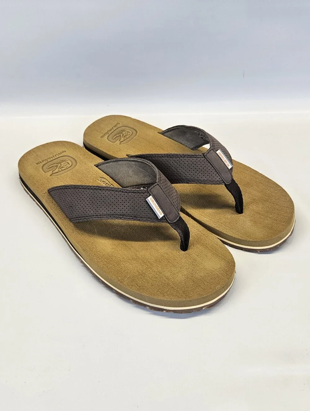 Grundens Sandals SeaDek Flip Flops Mens Size 11 Brown Post Toe Vacation Beach